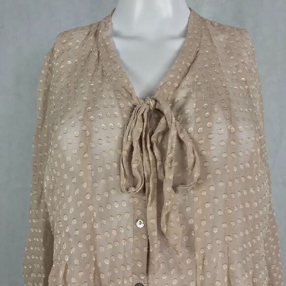 Daniel‎ Rainn Shirt Womens S Beige Silk Chiffon Textured Polka Dot Button Up Top - Picture 4 of 12